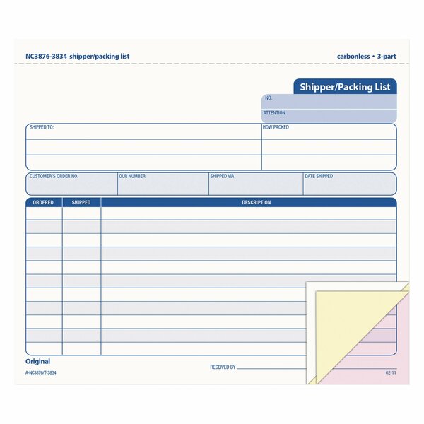 Tops Snap-Off Shipper/Packing List, 8 1/2 x 7, Three-Part Carbonless, PK50 3834